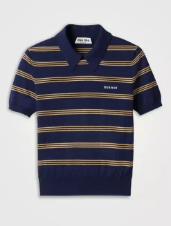 Striped Cashmere And Silk Polo Sweater