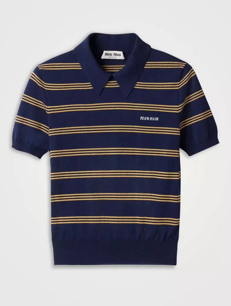 Striped Cashmere And Silk Polo Sweater