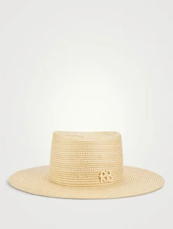 Striped Straw Boater Hat