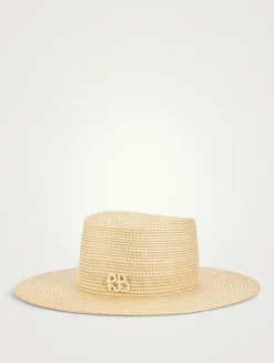 Striped Straw Boater Hat