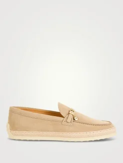 Suede And Raffia Loafers