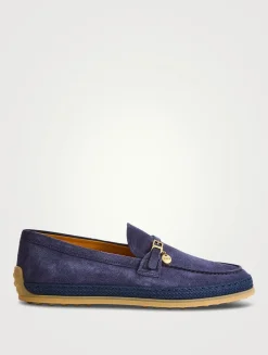 Suede And Raffia Loafers