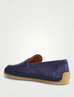 Suede And Raffia Loafers