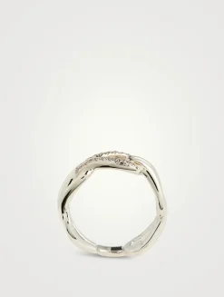 Surf Link Ring With Pavé Diamonds