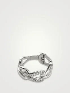 Surf Sterling Silver Ring With Pavé Diamonds