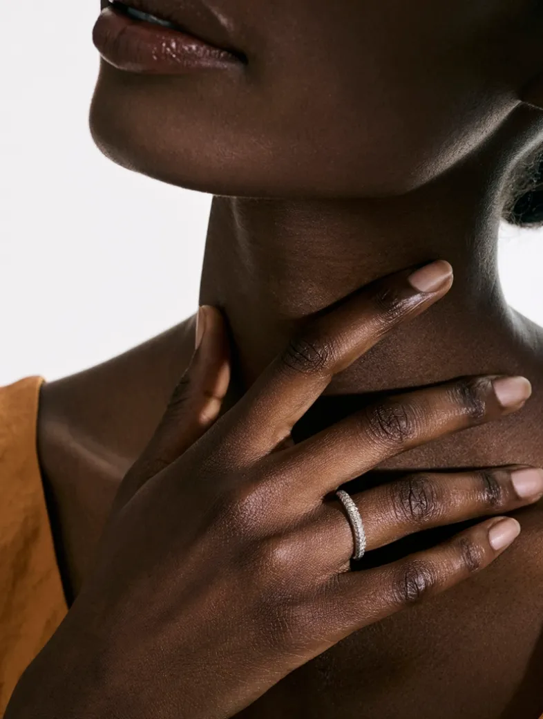 Surf Sterling Silver Ring With Pavé Diamonds