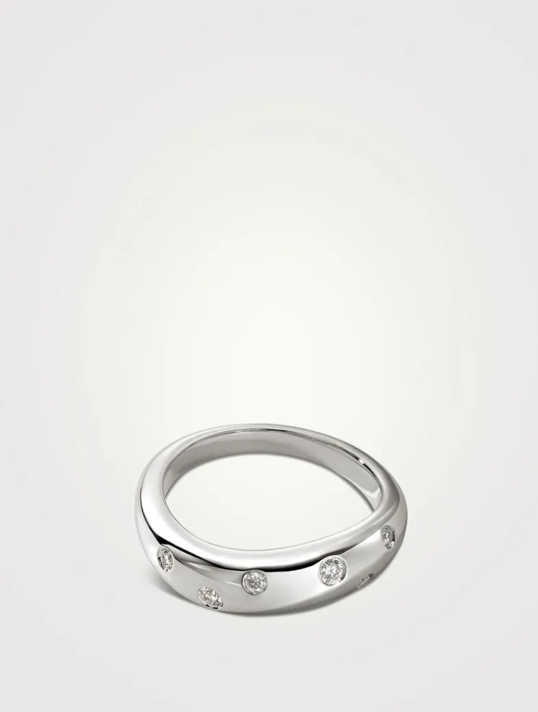 Surf Sterling Silver Scattered Diamond Ring