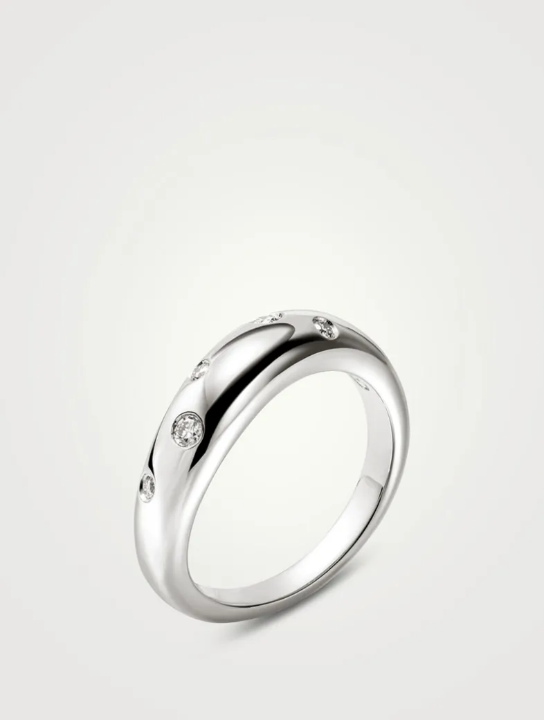 Surf Sterling Silver Scattered Diamond Ring