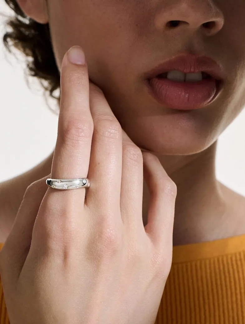 Surf Sterling Silver Scattered Diamond Ring