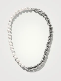 Surf Woven Link Sterling Silver And Pearl Necklace