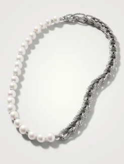 Surf Woven Link Sterling Silver And Pearl Necklace
