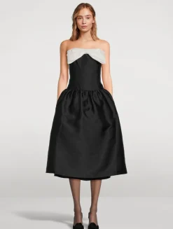 Taffeta Contrast-Bow Midi Dress