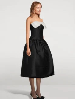 Taffeta Contrast-Bow Midi Dress