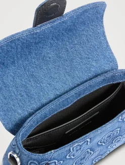 The Clover Puffy Denim Shoulder Bag In Floral Print