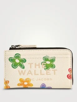 The Leather Zip-Top Wallet In Wild Daisy Print