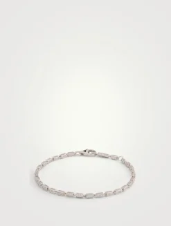 Thin 18K White Gold Block-Chain Full Pavé Diamond Bracelet
