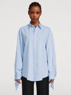 Tie-Cuff Shirt In Stripe Print