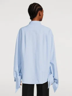 Tie-Cuff Shirt In Stripe Print