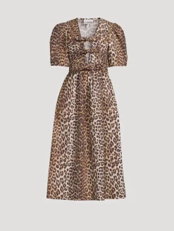 Tie-Front Midi Dress In Leopard Print