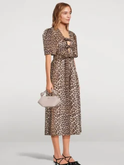 Tie-Front Midi Dress In Leopard Print