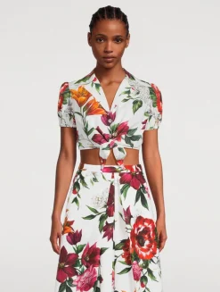 Tie-Front Poplin Shirt In Floral Print