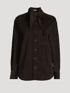 Tie-Neck Corduroy Shirt
