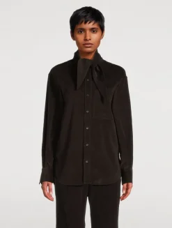 Tie-Neck Corduroy Shirt
