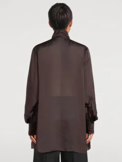 Tie-Neck Satin Shirt Dress