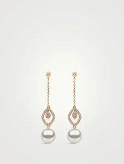Trend 18K Gold Freshwater Pearl Drop Earrings With Diamonds
