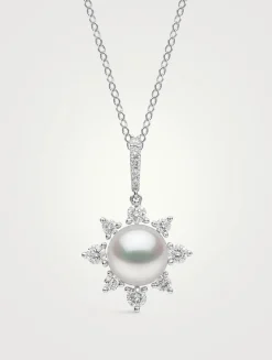 Trend 18K White Gold Pearl And Diamond Star Pendant Necklace