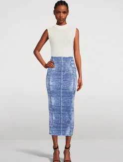Trompe L'œil Denim Pencil Skirt