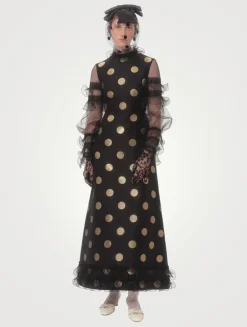 Tulle-Trimmed Jacquard Plusdepois Dress