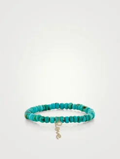 Turquoise Beaded Bracelet With 14K Gold Diamond Love Script Charm