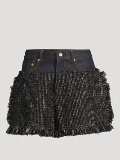 Tweed And Denim Shorts