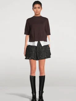 Tweed And Denim Shorts