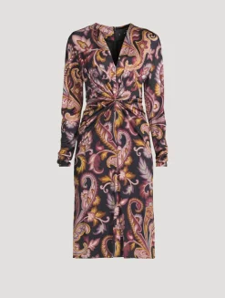 Twist-Front Dress In Paisley Print