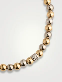 Two-Tone Gold Beaded Bracelet With 14K Gold Diamond Rondelle