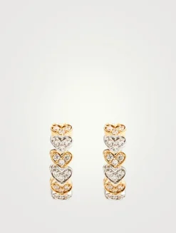 Two-Tone 14K Gold Heart Huggie Hoop Earrings With Diamonds