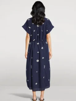 Valerie Caftan With Embroidered Seashells And Corals