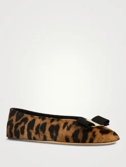 Vanna Pony Hair Ballet Flats In Leopard Print
