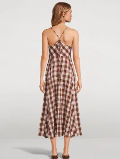 Via Tie-Front Midi Dress In Gingham Print