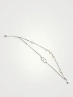 VLogo And Faux Pearl Double-Chain Bracelet