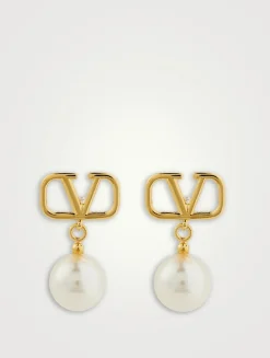 VLOGO Crystal Pearl Drop Earrings