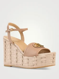 VLogo Leather Espadrille Wedge Sandals
