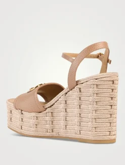 VLogo Leather Espadrille Wedge Sandals