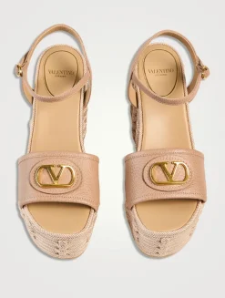 VLogo Leather Espadrille Wedge Sandals