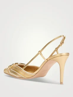 VLogo Metallic Leather Slingback Pumps