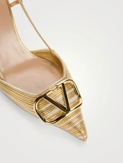 VLogo Metallic Leather Slingback Pumps