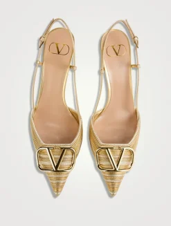 VLogo Metallic Leather Slingback Pumps