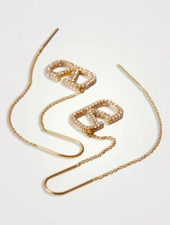 VLogo Pendant Threader Earrings With Crystals